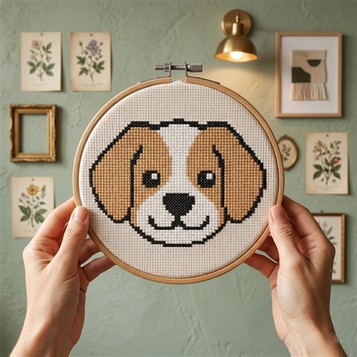 Dog Face Cross Stitch Pattern | Minimal Pet Embroidery Design (PDF Download) - Etsy