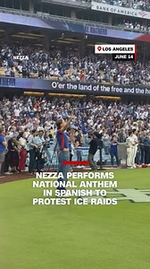 80K views · 1.4K reactions | Singer Nezza performed the US National Anthem in Spanish at a recent Dodgers game as a protest against recent immigration raids in Los Angeles. She says a team employee told her not to, but the singer performed the song in Spanish anyway. https://cnn.it/4n7QIRp | CNN | Facebook