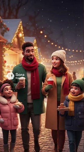 🎄 Family Christmas Market Magic | Cozy 3D Animation with Festive Food & Lights ✨