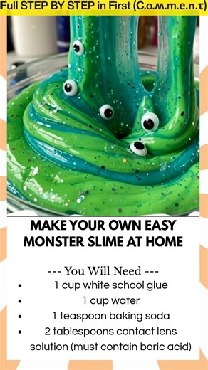 10K views · 21 reactions | Make Your Own Easy Monster Slime at Home Looking for a fun, hands-on Halloween experiment? This Baking Soda Monster Slime is stretchy, squishy, and monstrously cool! Kids will love mixing, coloring, and decorating their own slimy creations — perfect for science play or spooky party fun. | Kira Recipes | Facebook