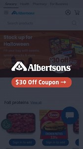 Halloween savings just got sweeter 🛒🎃 at Albertsons: 👉 $30 Off Your First $75 Order 👉 Use code SAVE30 👉 Valid at select Albertsons companies: Albertsons, Jewel-Osco, Tom Thumb, Safeway, Randalls & Pavilions Perfect for groceries, snacks & Halloween treats. More verified codes: https://dpf.to/albertsons-coupons #DontPayFull #Albertsons #Coupons #GroceryDeals #HalloweenSavings | DontPayFull