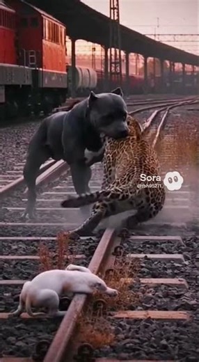 Black Pitbull vs Leopard: Endless Vicious Struggle Loop! Train Depot. ブラックピットブル対ヒョウ: 機関車庫。