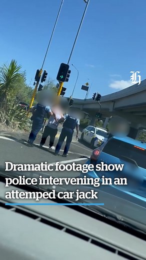 53K views · 545 reactions | #WATCH | Dramatic footage emerged showing police intervening an attempted car jacking on a busy motorway off-ramp. An Eagle helicopter was also seen in the area circling “really low”, according to an eyewitness.  Full story via the link in our bio. | nzherald.co.nz | Facebook
