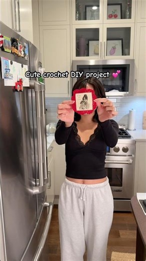When you turn a photo into a cute DIY crochet magnet 🥰 tutorial on my channel! #crochet #craft #fyp