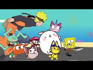 Everyone is trying to get the pizza from spongebob 2