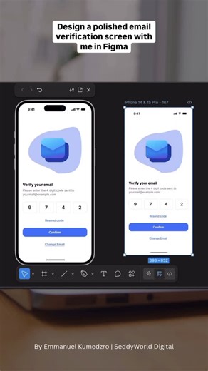 SeddyWorld | Design & Digital Skills on Instagram: "Today I designed a polished email verification (OTP) screen focused on clarity, trust, and ease of use. This is a small screen, but it plays a huge role in user trust and conversion. Follow for more quick design ideas | #uidesign #uxdesign #figma #figmadesign #otpverification #authenticationui #mobileui #appdesign #productdesign #uxui #designinspiration #uiuxdesigner"