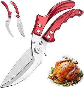 Kitchen Shears Kitchen Scissors for Food - Heavy Duty Stainless Steel Poultry Shears for Thanksgiving, Chicken, Bone, Meat, Turkey, Fish,Multi Purpose Scissor for Cutting Cooking, Dishwasher (Red)