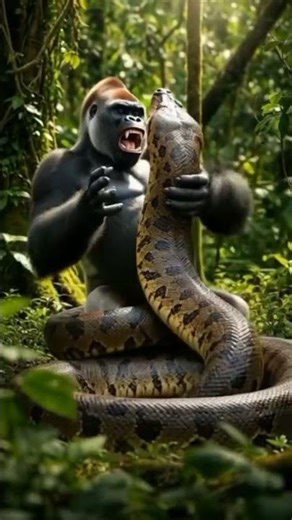 “Gorilla vs Giant Anaconda: Drone Captures Heart-Stopping Jungle Escape!”#usa #trending united state