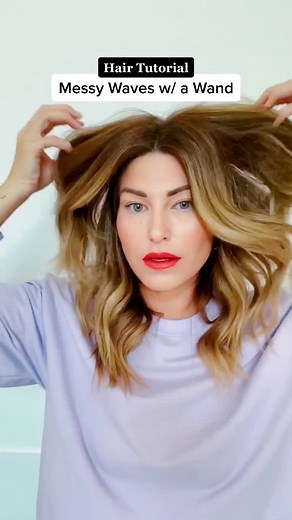 Messy waves with a curling wand - hair tutorial #hairtutorial #tiktokdiy #beautyhacks #hairstyle #beachwaves #shorthair #hairtutorials #longbob
