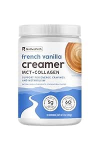 NativePath Keto Coffee Creamer Powder French Vanilla — Keto-Friendly, Non-Dairy & Low Sugar Creamer. Made with Grass-fed Collagen Protein Powder, MCT Oil & Monk Fruit. Soy & Gluten Free (7.1 OZ)
