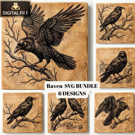 Raven SVG Bundle, Crow SVG, Gothic Bird Svg Png, Bird Engraving , Dark Art SVG, Laser Engraving File, Cricut Silhouette, 6 Designs - Etsy