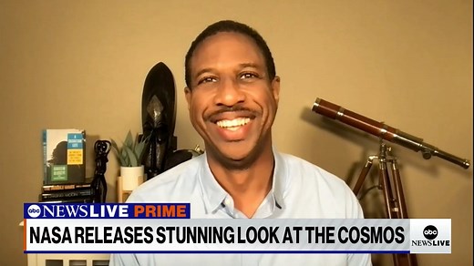 “I thought to myself, ‘By George! They're going to do it right.’” Astrophysicist Hakeem Oluseyi reacts after the first full-color images from NASA - National Aeronautics and Space Administration's James Webb Space Telescope have been released. https://abcn.ws/3IvXi0d | ABC News Live