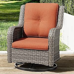 Joyside Outdoor Swivel Rocker Patio Chair - Outdoor Wicker Glider Rocking Chair with Olefin Fabric Cushions Suitable for Porch Deck and Backyard(Mixed Grey/Orange)