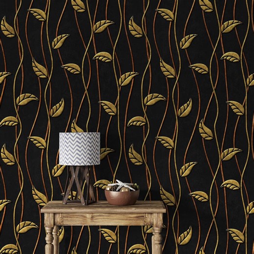 Botanical Vine Wallpaper, Black Gold Leaf Pattern, Peel and Stick Removable Wall Décor - Etsy