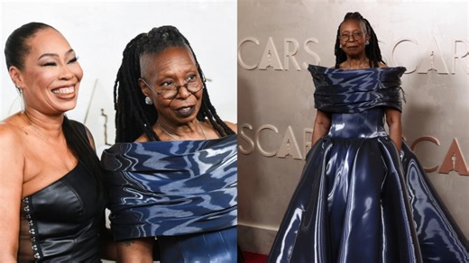 Whoopi Goldberg Gleams in Liquid Metal Dress by Christian Siriano on 2025 Oscars Red Carpet with Daughter Alex Martin