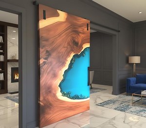 Handmade Ocean Blue Epoxy Resin Door | Rustic Wood Sliding Barn Door | Coastal Style Home Interior Accent | Housewarming Gifts - Etsy