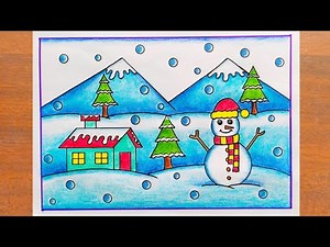 Winter Season Drawing / How to Draw Winter Season Scenery Drawing Easy step by step / Winter Drawing