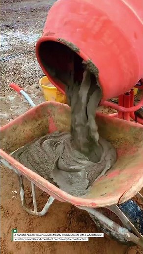 Satisfying Concrete Pouring! Portable Mixer Dumps Fresh Cement Into Wheelbarrow