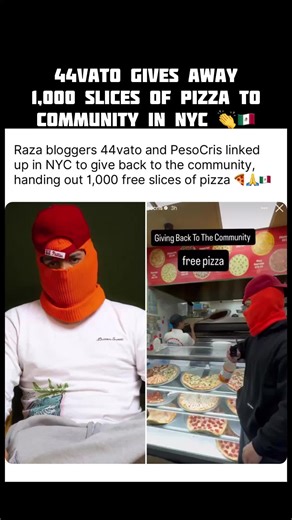 Raza bloggers 44vato and PesoCris meet up in NYC to give back to the community handing out 1000 free slices of pizza. #44vato #pesocris #mexicantiktok #longervideos #fyp