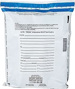 BankSupplies Ultima Blue Dual Pocket White Deposit Bags |15W x 20H | Pack of 500 | Transit, Transfer, Valuables | Tamper Evident Tape | Captive Flap Closure | Security Deposit Bag