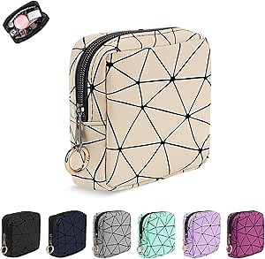 4.5 inch Mini Makeup Bag, Small Cosmetics Bag for Purse with Ring Buckle, Portable Travel Makeup Pouch for Women Girls (Beige, Small)