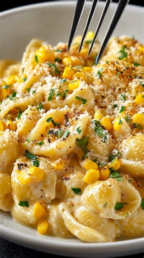 🌽 Creamy Corn Pasta Shells: A Comforting 30-Minute Dinner 🧄 Ingredients 12 oz (340 g) medium pasta shells 2 cups corn kernels (fresh, frozen, or canned) 1 tablespoon olive oil 2 tablespoons butter 3 cloves garlic, minced 1 small onion, finely chopped 1 cup heavy cream (or half-and-half) ½ cup grated Parmesan cheese ½ teaspoon salt (adjust to taste) ½ teaspoon black pepper ¼ teaspoon crushed red pepper flakes (optional) Fresh chives or parsley, chopped (for garnish) 🍳 Instructions 1️⃣ Cook the