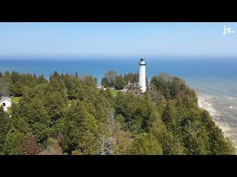 The Cana Island Lighthouse in Door County via drone