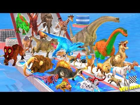 Dinosaurs vs Animals Staircase Run Challenge: Which is the Fastest? Animal Revolt Battle Simulator