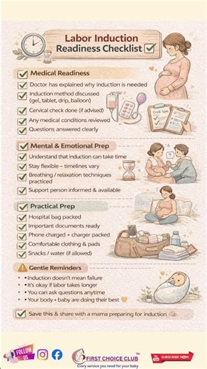 Labor Induction Readiness Checklist ⏱️🤰Induction planned? Don’t panic — be prepared 💛Save this!