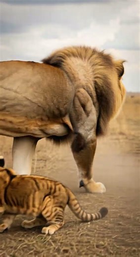 Lioness defends her cub