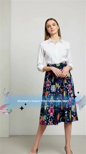 Women's Insect Print Casual Umbrella Skirt, Loose-Fitting Long Half-Sleeve Dress, Comfortable Daily Wear, Stylish Fashion Design, Womenswear #skirt #skortoutfit #swimskirt #midiskirt #fauxleatherskirt #twopieceskirtset #tictokshopsummerturnup #skirtsets #flowyskirt #athleticskirt