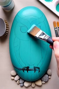 Stone Painting – Teal Owl on Oval Rock | Best Crafts Ideas