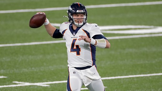 Brett Rypien lofts sideline dime to Tim Patrick for 20 yards