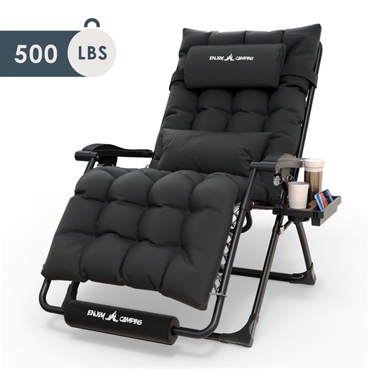FIONAS MAGIC Oversized Zero Gravity Chair 29In XL Patio Reclining Chair with Cushion, Outdoor Folding Adjustable Recliner with Cup Holder, Foot Rest & Padded Headrest, Support 500LB