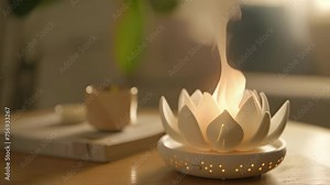 A mini oil diffuser shaped like a lotus flower with tiny openings in the petals for the fragrance to escape.