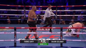 391K views · 455 reactions | Devastating. Freak Injury Does for Thomas Carty. The Irish heavyweight blew his left knee out late in Round 2 Fight was called off before Round 3 and it is a TKO win for Dajuan Calloway | Irish-Boxing.Com | Facebook