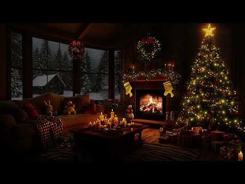 No Ads❄️Winter Night Comfort Christmas🎄Relaxing Fireplace Ambience & Snowfall for Sleep,Study &Relax