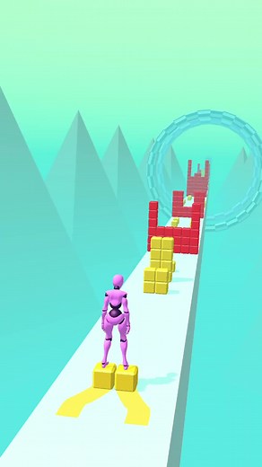 Animated Character Jumping Across Colorful Platforms
