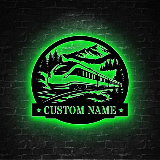 Custom Railroad Metal Wall Sign With LED, Personalized Train Metal Wall Decor, Train Metal Sign, Railway Sign, Train Decor, Metal Sign Art - Etsy