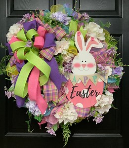 Easter Wreath, Spring Wreath, Front Door Easter Wreath, Easter Bunny, Deco Mesh, Large Wreath, Pink, Purple, Yellow, Bright Cheerful - Etsy Canada