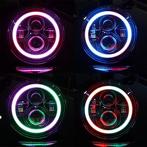 7" Multi-Color RGB Halo Rotating Series LED Headlights for 1976-2018 Jeep Wrangler CJ TJ LJ JK JKU (2pcs/set)