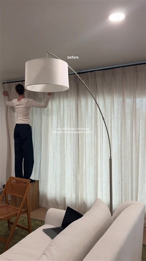 budget friendly curtain tips: - raise the rod high! minimum 6-8 inches above window but higher the better - go wide! ideally entire length of wall, although i didn’t bc didnt wanna buy a new rod :/ minimum 10-12 inches past each side of window - have the curtains kiss the floor or slightly puddle if you like that look, never short - fullness is everything! curtains should be 2-2.5x the width of your window/rod aka u need more panels than u think - structured pleats looks best imo - linen or line