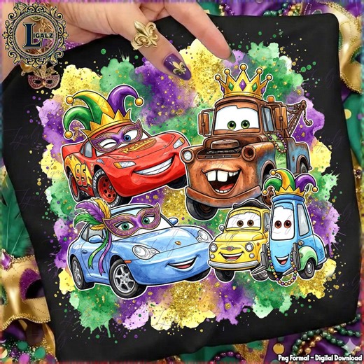 Watercolor Glitter Mardi Gras Cartoon Cars Friends PNG, Mardi Gras Festival Costume Cartoon Characters, New Orleans Carnival, Digital File - Etsy