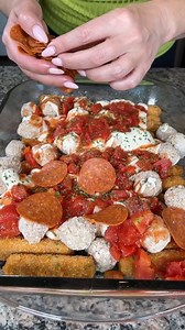 easy 1 pan dinner 😋 1 pan dinner bake includes mozzarella sticks, meatballs, and cheese! it's a quick and easy dinner for those busy days, and it's so yummy! | Kristin's Friends