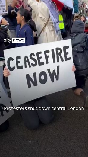 Oxford Circus and Piccadilly Circus in central London were blocked by protesters sitting in and chanting on Saturday People gathered and called for a ceasefire after the Israel-Hamas conflict has claimed nearly 10,000 lives | Sky News