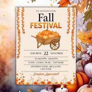 Fall Festival Flyer, Fall Festival Invitation, Printable Autumn Church Event Invitation, Harvest Party Flyer, Pumpkins Party, Canva Editable - Etsy Australia