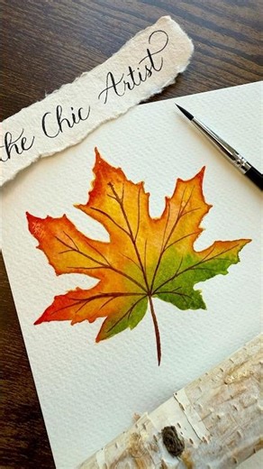 Meditative watercolor maple leaf painting tutorial #aquarelleart #floraart #artreel #learntopaint