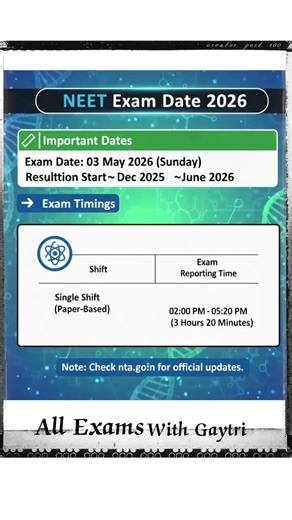 👉 NEET 2026 Exam Date Announced 🔥 | Full Details, Exam Timing, Application Form update | NTA New