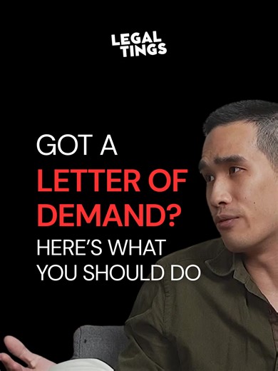 Received a letter of demand? Don’t ignore it. If you’re unhappy with a service and haven’t paid, it’s easy to go quiet. But staying silent could hurt your case and even push the other side to sue. In this episode, lawyer Ivan Lee explains why being responsive is the smartest thing a customer can do when a payment dispute starts to escalate. It could protect your rights, tell your side of the story, and even stop things from going to court. Watch the full podcast Link in Bio Follow @legaltings fo