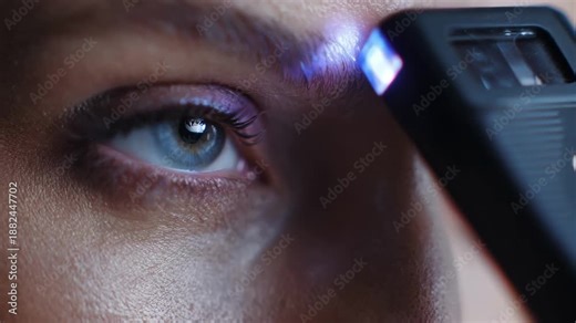 Medium shot focusing on an individual aligning their eye with a retina scanner showcasing advanced biometric access control